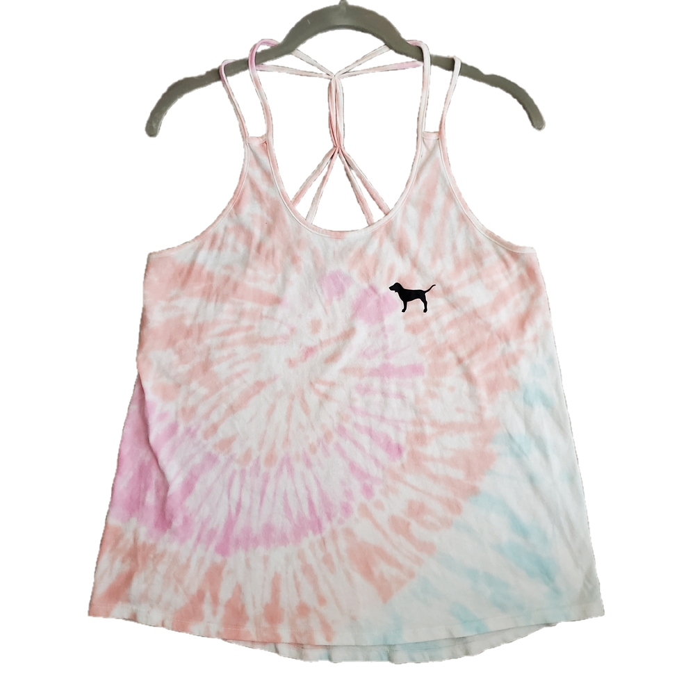 Pink Tie-Dye Strappy Tank Top - Athletic Dog Logo
